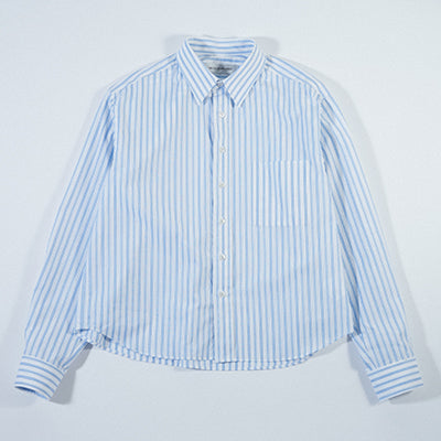 Round Hem Shirt Blue Stripe Cotton Poplin