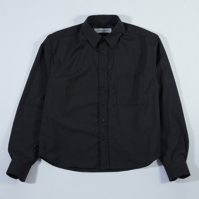 Round Hem Shirt Black Pinstripe Wool